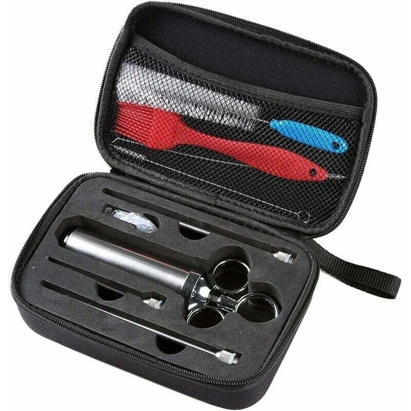 XVX - Edelstahl-Fleisch-Injektorspritze, Stahl-Marinade-Aroma-Injektor-Set mit 3 Nadeln im Koffer, Grillen, Kochen, Braten, Backen