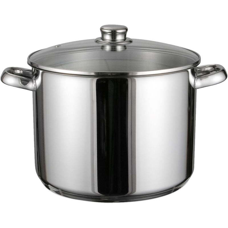 Spetebo - Edelstahl Induktion Kochtopf mit Glasdeckel - 10 l - Metall Küchentopf mit Griffen rostfrei - Universal Topf Suppentopf Gulaschtopf Topf