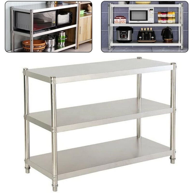 Edelstahl Küchentisch, 80 x 80 x 40 cm Arbeitstisch Küchentisch Zerlegetisch 3 Böden Edelstahltisch Gastronomie Regal, 50kg Belastung, Stabil