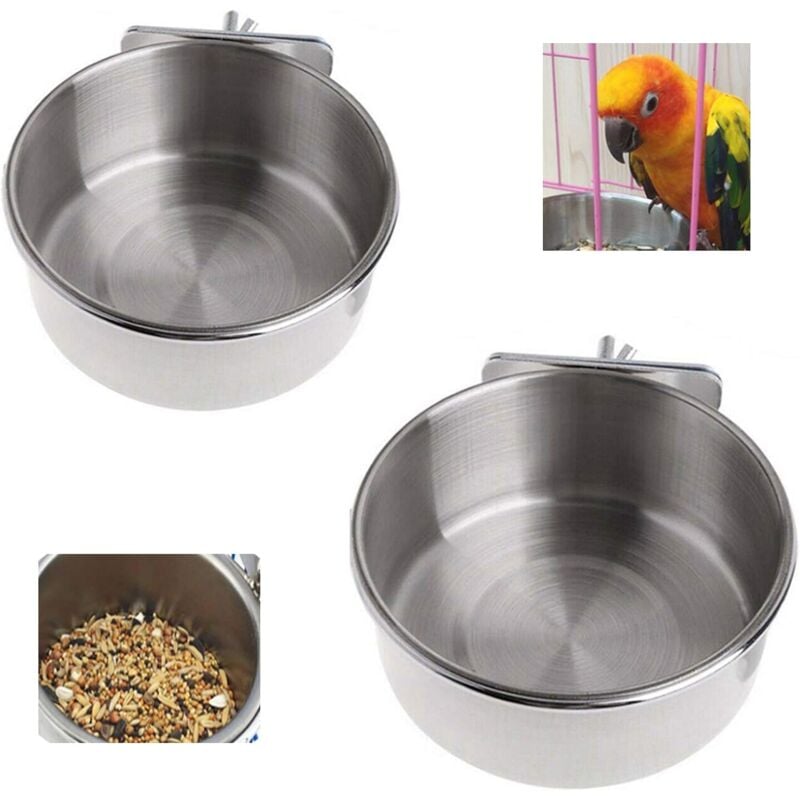 Edelstahl-Vogelfutterstation, Edelstahl, feste Futternapf, Schüssel, hängender Käfig, Futterwasser, Haustier-Knabberei, Vogelkäfig-Zubehör, 2 Stück