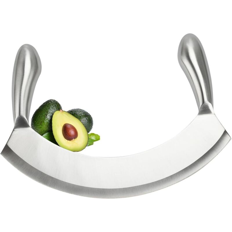 Edelstahl Wiegemesser Single Edge, 22cm Pizzaschneider Effizientes Hacken von Kräutern, Brot, Salat, Nüssen - Ergonomischer Griff, spülmaschinenfest,