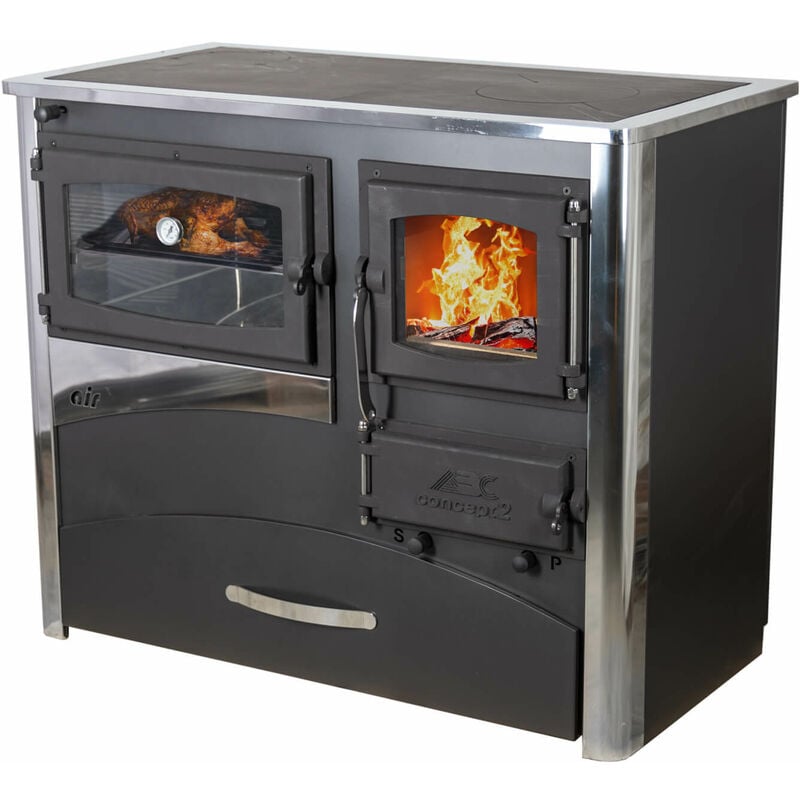Eek a Kaminofen mit Backfach und Herdplatte ABC Concept 2 Air Links Mehrfachbelegung Holzofen 11,6 kW Kamin Ofen Holz Werkstattofen Schwedenofen