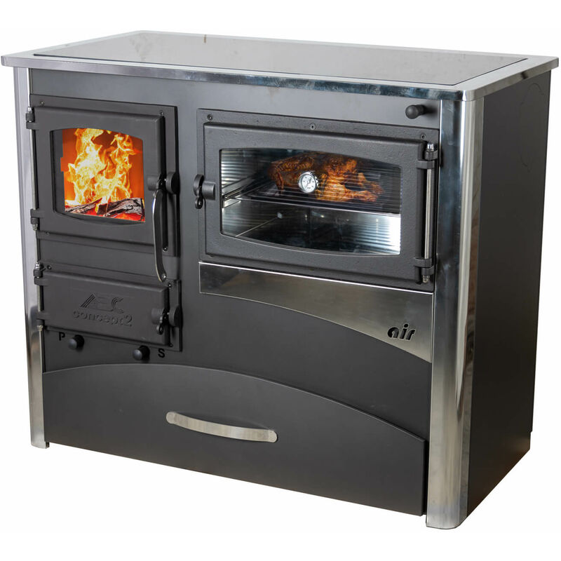 Eek a Kaminofen mit Backfach und Herdplatte mit Glaskeramik ABC Concept 2 Air Rechts Mehrfachbelegung Holzofen 11,6 kW Kamin Ofen Holz Werkstattofen