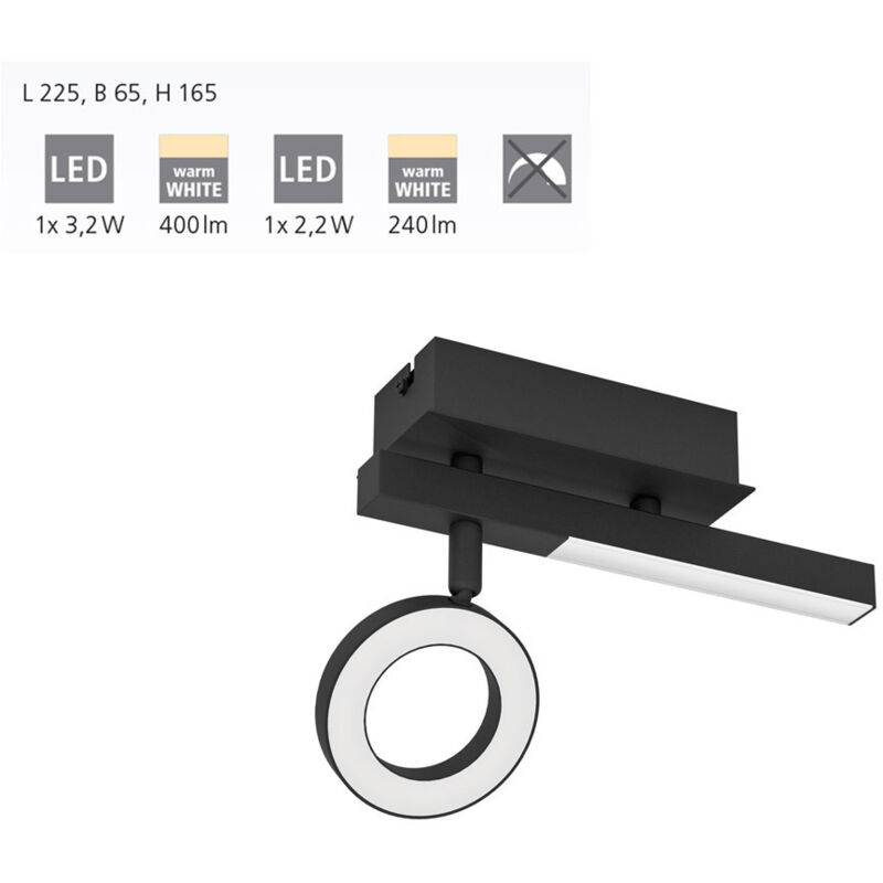 Eglo LED Spot Cardillo 2 schwarz 22,5 x 6,5 cm Deckenlampen & Kronleuchter