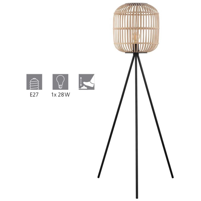 Eglo - Stehleuchte Bordesley schwarz-natur 139 x 35 cm E27, max. 60 w Stehleuchte