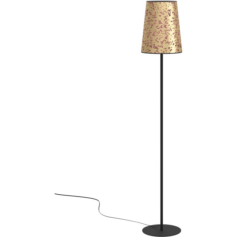 Stehlampe Castuera, nachhaltige Eck Standleuchte mit Rosen-Blüten, elegante Stehleuchte aus Metall in Schwarz und Papier in Gold, Lampe Wohnzimmer