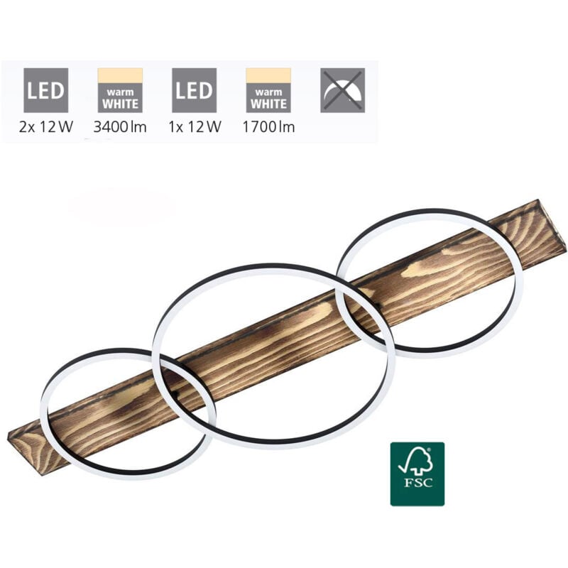 Eglo LED Deckenleuchte Boyal schwarz-braun-rustikal 101 x 40 cm warmweiß Deckenlampen & Kronleuchter