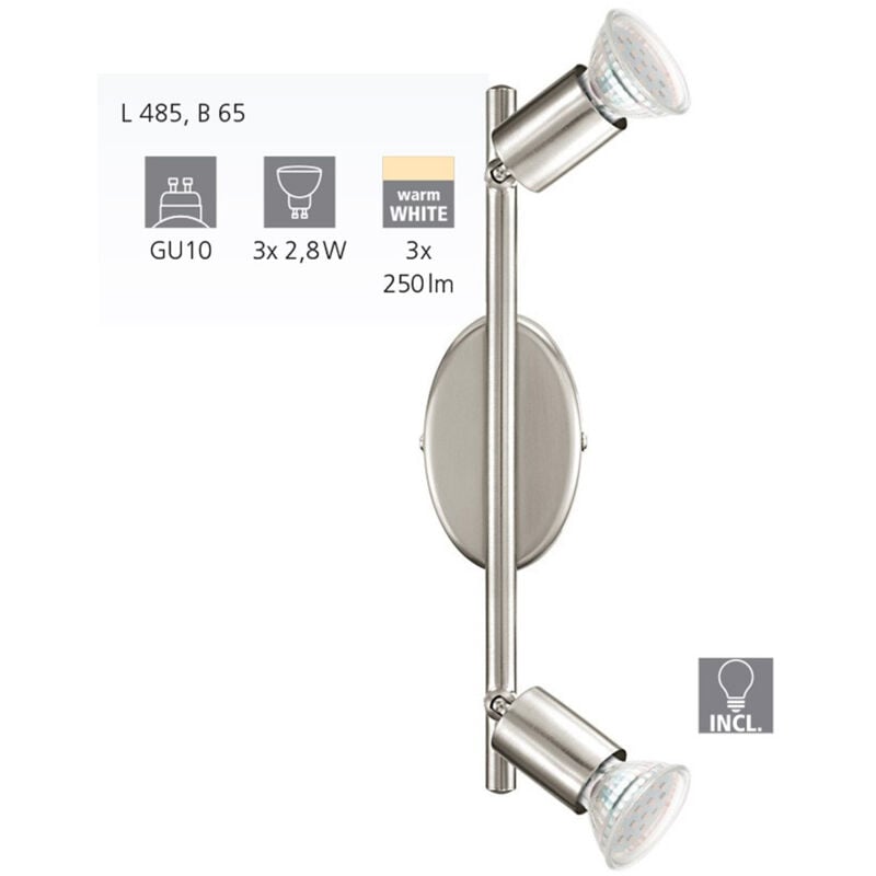 Eglo 2er LED Spot Buzz nickel-matt 28,5 x 6,5 cm GU10 Deckenlampen & Kronleuchter