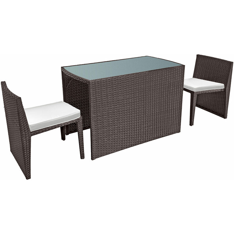 Einbau-Gartenmöbel santorin aus braunem Harzgeflecht, 2 Sitzplätze - elfenbeinfarbene Kissen