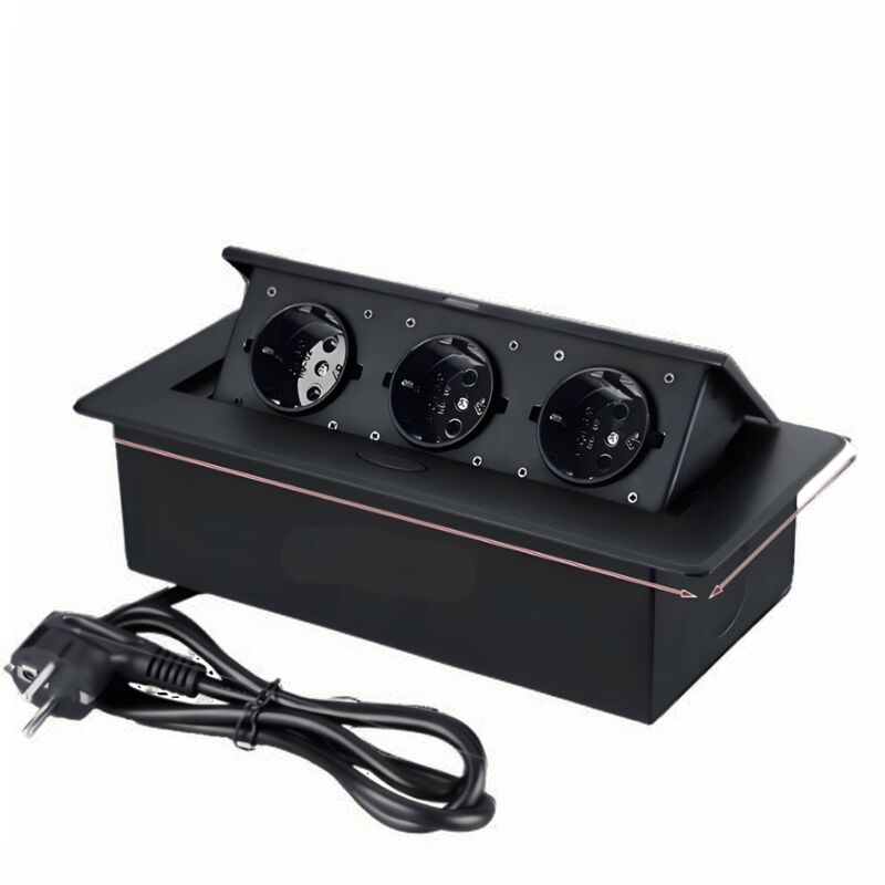 L&h-cfcahl - Einbausteckdose, 3-fach versenkbare Einbausteckdose, komplette Steckdose, Aluminium-Spritzguss, diskrete Öffnung, Steckdose mit 1,5 m