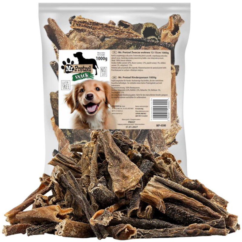 Eine Delikatesse, ein natürlicher Kausnack für Hunde: Mr. Pretzel Getrockneter Rinderpansen 1 kg