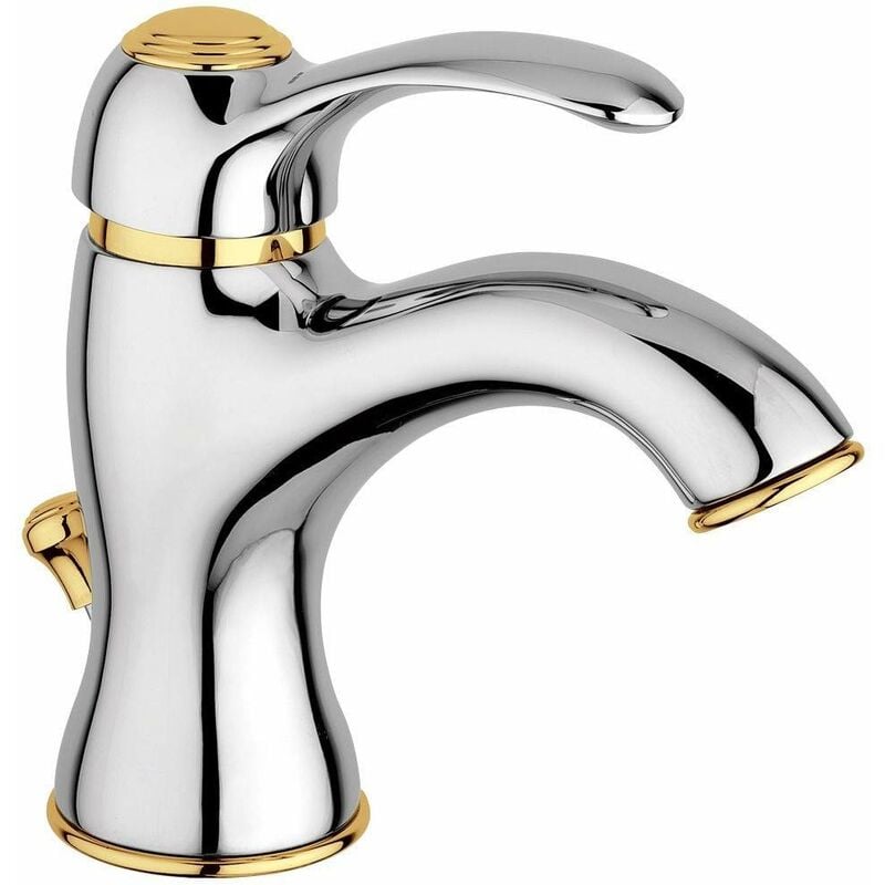 Paffoni - Chrom-Gold-Waschtischmischer mit 1'1/4 Ablaufgarnitur Flavia FA075CO Chrom-Gold - flavia