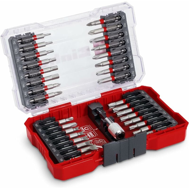 Einhell M-CASE 33-tlg. Bit-Set (für Akkuschrauber und Bohrmaschinen mit 50-mm-Bits aus S2 Stahl, Schnellwechselbithalter aus Karbonstahl inkl.