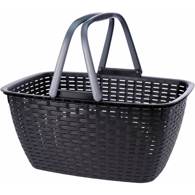 Spetebo - Kunststoff Einkaufskorb anthrazit mit klappbaren Griffen - 43 x 33 cm - Tragekorb Wäschekorb Aufbewahrungskorb Transportkorb Korb