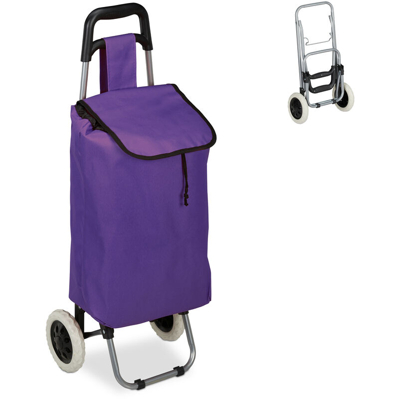 Relaxdays - Einkaufstrolley, klappbar, 25 l Einkaufstasche mit Rollen, bis 10 kg belastbar, hbt: 91 x 40 x 30 cm, lila