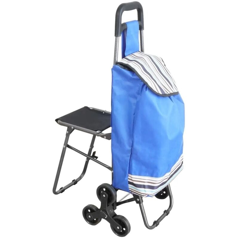 Einkaufstrolley mit Sitzstuhl auf Rollen, Blau (C077)