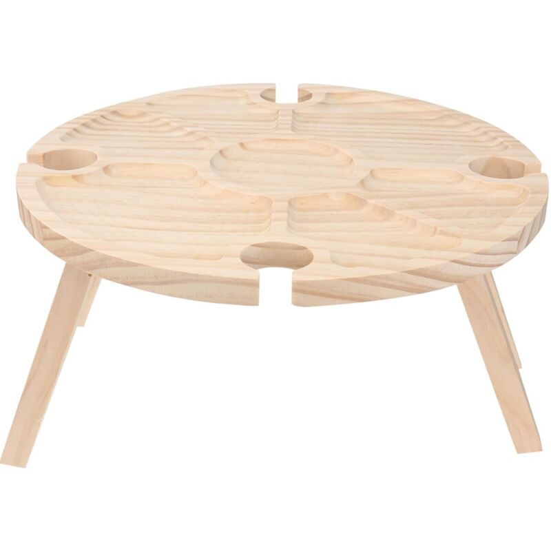 EINNENFFER Runder, klappbarer Picknicktisch aus Holz - Tragbarer Tisch für Snacks und Wein, ideal für Outdoor-Aktivitäten und Partys