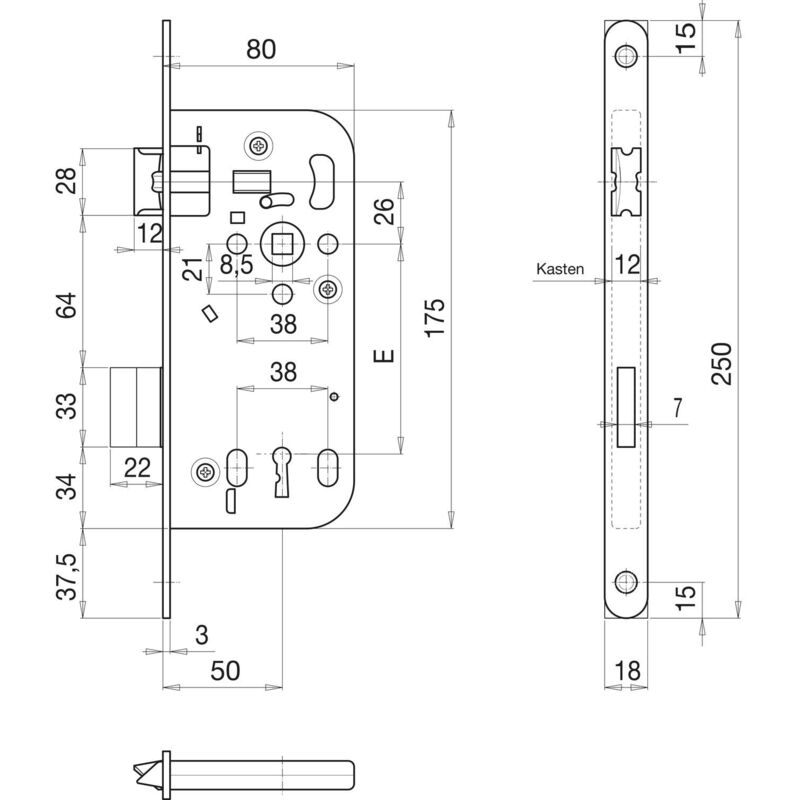 Solido - Einstemmschloss 300 bb mit eckigem Stulp dm 50 Nuss 8,5 Stahl verzinkt ÖNorm
