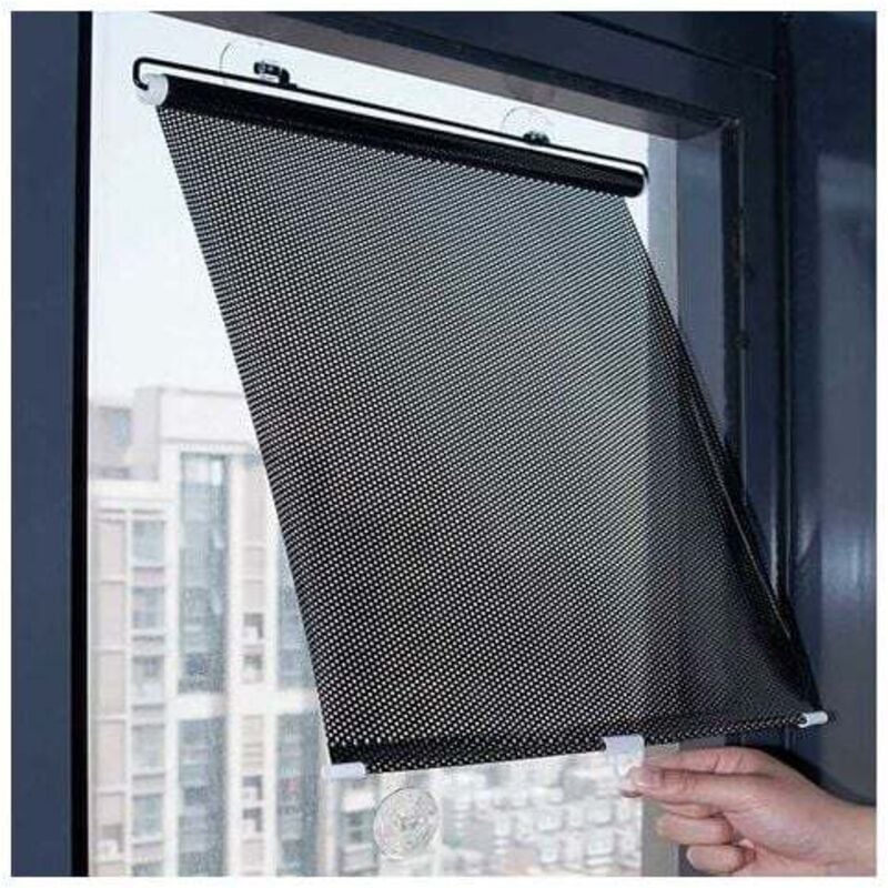 Einziehbare Verdunkelungsrollos, Sonnenschutzrollos mit Saugnapf für Fenster, wärmeisolierte Vorhänge für Zuhause/Büro, Schwarz-45×125cm Rapanda