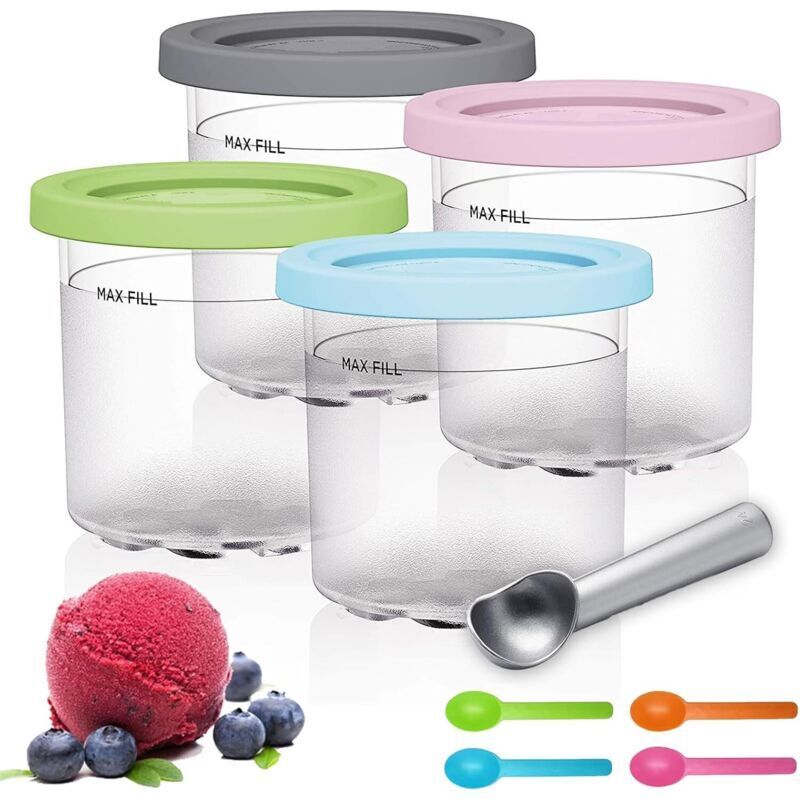 Eisbehälter, Creami-Behälter für Ninja Creami Eismaschine, 4-teiliges Zubehör-Eisbehälter-Set für die Serien NC301, NC300 und NC299AMZ, BPA-frei, 16