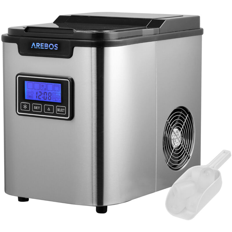 Arebos - Eiswürfelmaschine Ice Cube Maker 12 kg Produktionszeit 24 h 10 bis15 Minuten 3 Eiswürfel Grössen Eiswürfelbereiter Timer & lcd Display