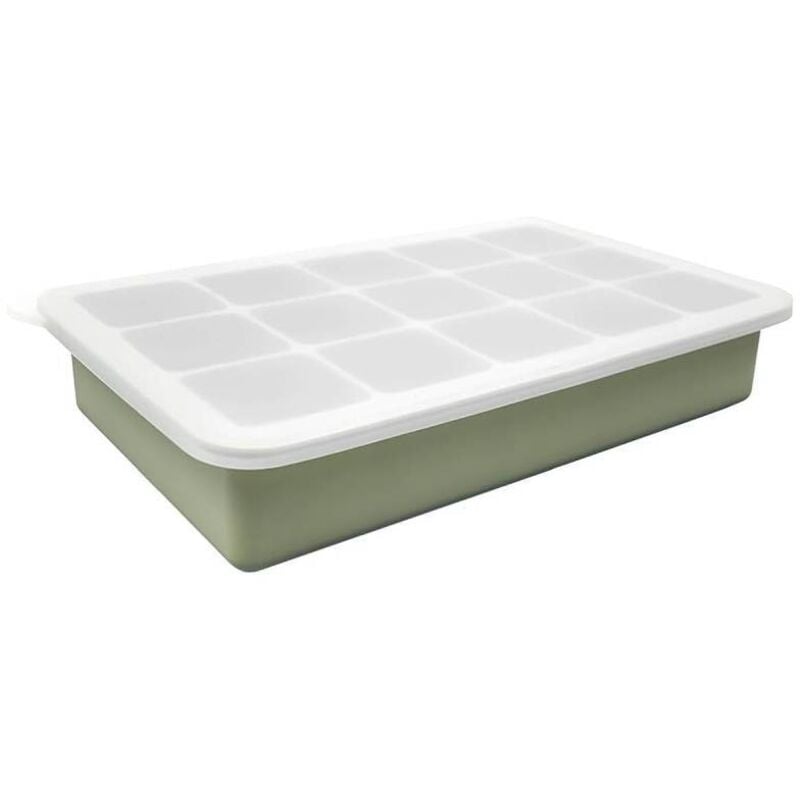 Eiswürfelform, 15 Fächer mit Deckel, lebensmittelechtes Silikon, wiederverwendbar, für kalte Getränke, Whisky, Cocktails (grün)