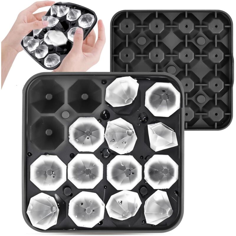 Eiswürfelform, Silikon-Eiswürfelform, Eiswürfelform mit 16 Diamant-Eiswürfeln mit Deckel, gekühlte Getränke, Whisky und Cocktails, lebensmittelechtes