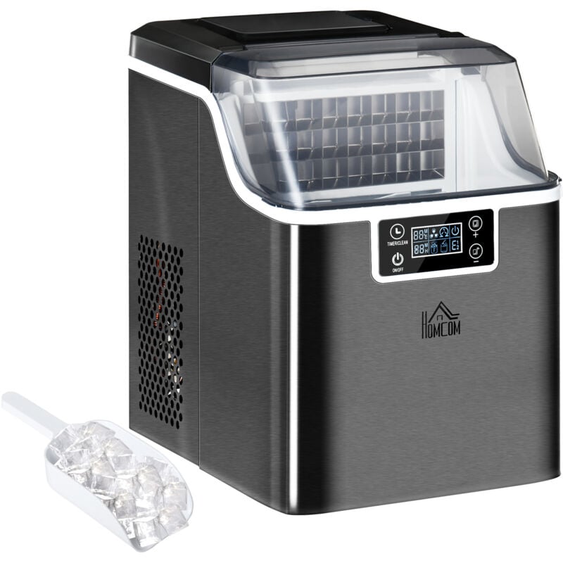 Homcom - Eiswürfelmaschine, Ice Maker Edelstahl 24 Eiswürfel in 14-18 Min., 20kg/24h, 3,2L Wassertank, Selbstreinigend Eiswürfelbereiter mit 2 Arten