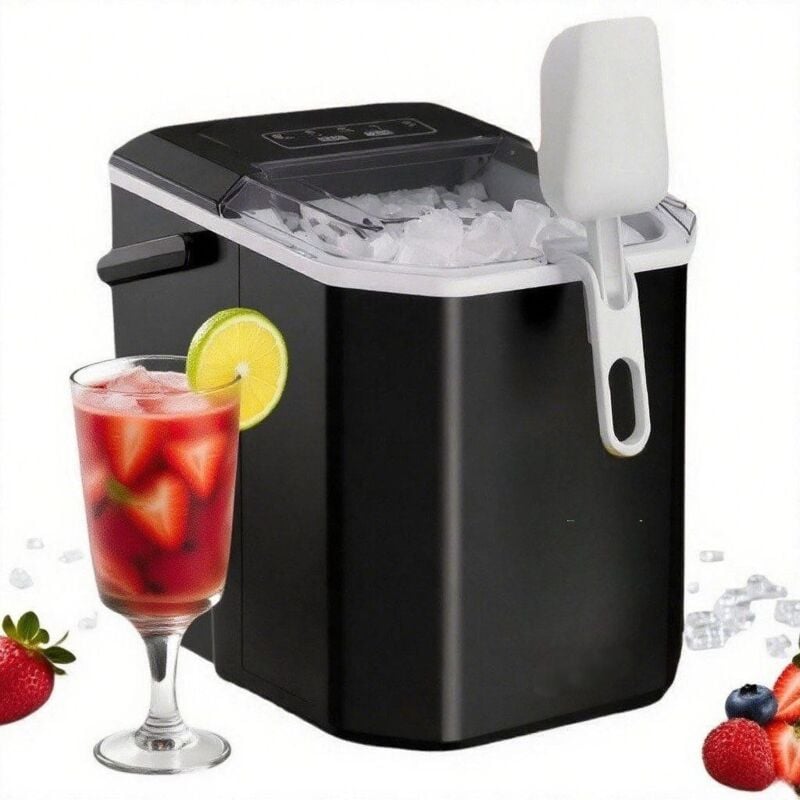 Eiswürfelmaschine, Kleine Eiswürfel Maschine mit Tragegriff, Selbstreinigende Eiswürfelmaschine mit Korb und Schaufel, 9 Würfel in 6 Minuten, 12 KG