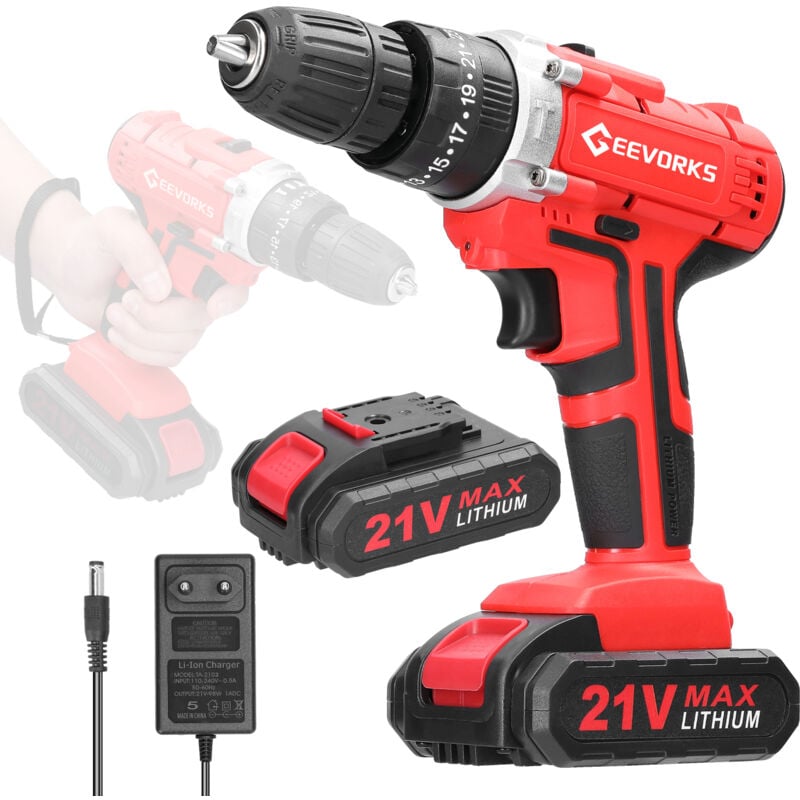 Ej.life - 21 v Akkuschrauber, Akku-Bohrschrauber mit 2 1200 mAh Akkus, 25+3 Drehmomenteinstellungen, 2 Geschwindigkeiten, LED-Licht, Schraubendreher