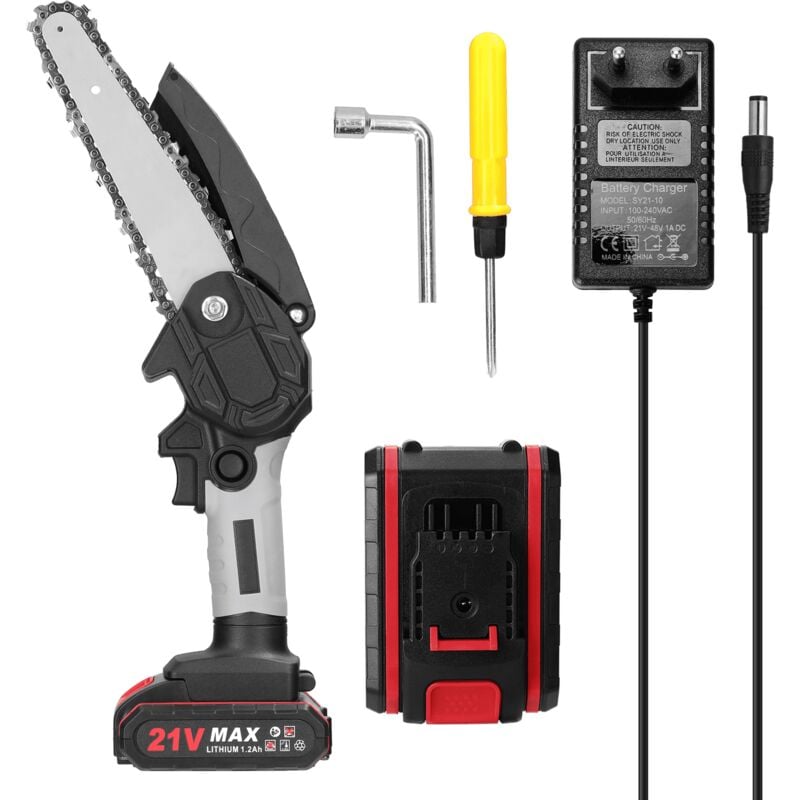 21 v Mini-Kettensäge, 1200 mAh Akku, 6 Zoll kabellose elektrische Kettensäge, mit 2 1200 mAh Akkus, Mini-Elektro-Kettensäge, Kette - Ej.life