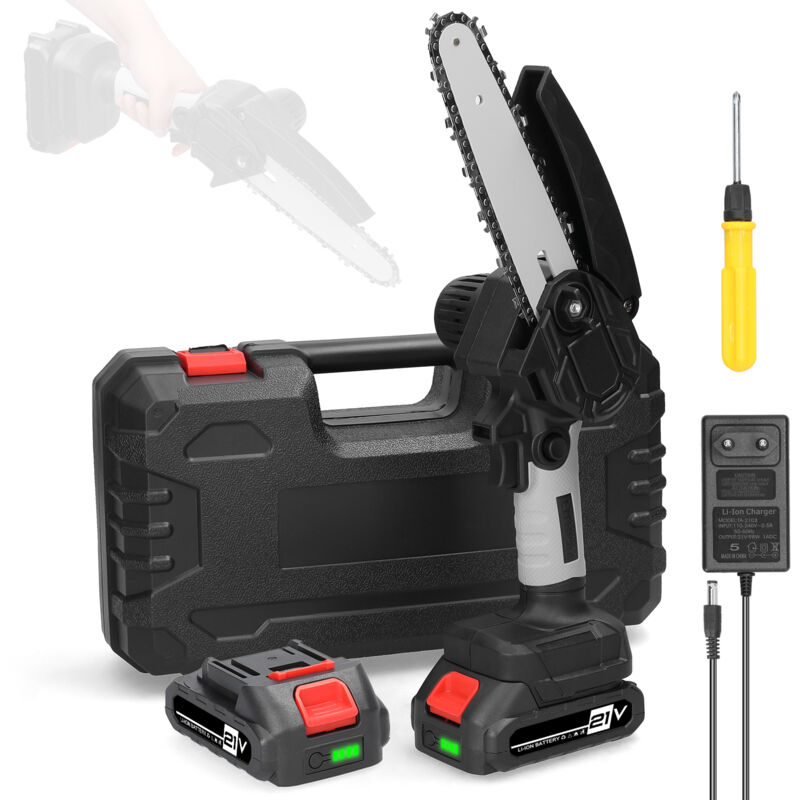 EJ.Life 6-Zoll-Akku-Kettensäge, bürstenlose Mini-Akku-Elektrokettensäge mit 1300-mAh-Akku, zum Holzschneiden, Beschneiden, Garten