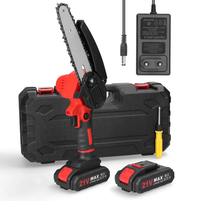 6 Zoll Mini-Kettensäge kabellos, 21V/1300mAh, Akku-Kettensäge zum Beschneiden von Ästen mit 2 Akkus, kleine tragbare elektrische Kettensäge - Ej.life