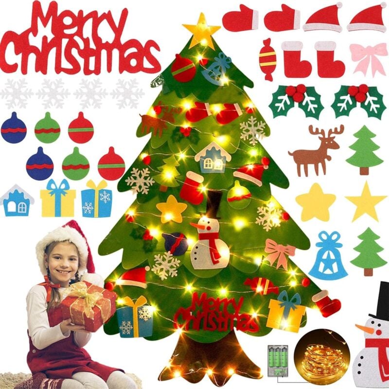 Ej.life - Filz-Weihnachtsbaum, Filz-Weihnachtsbaum für Kinder, 98 cm Filz-Tannenbaum zum Dekorieren, DIY-Filz-Weihnachtsbaum mit Ornamenten,