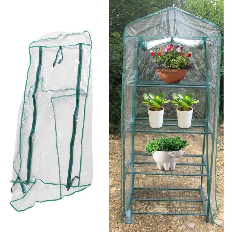 Ej.life - Garten Mini Gewächshaus Rahmen 4 Schicht Regalen Zubehör Verstärkter Eisen Stand für Gewächshaus Deckel 69cm x 49cm x 160cm (Gewächshaus