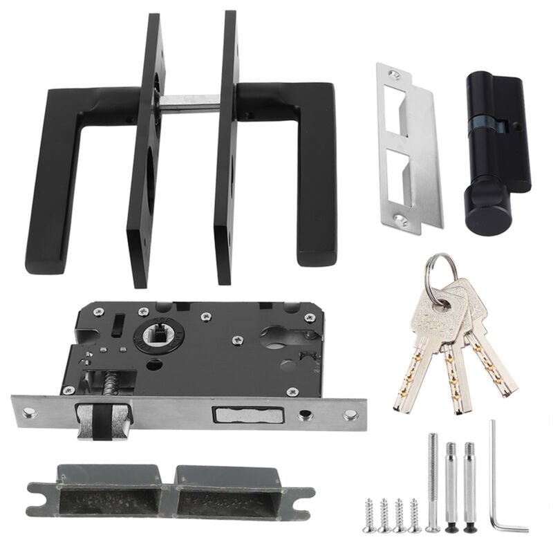 Ej.life - Haofy Türgriff Set, Space Aluminium Schlafzimmer Türschloss Home Security Schlafzimmer Griffschloss mit Schlüssel Schraube Schwarz