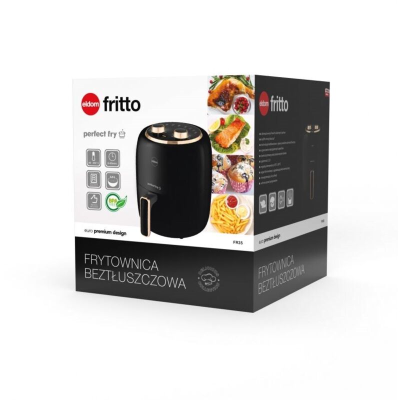 ELDOM FRITTO Fettfreie Fritteuse, Fassungsvermögen 3,5 l, einstellbare Temperatur, Uhr, 1300 W