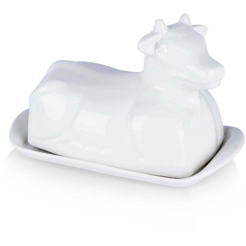 Elegant butter dish in the shape of a cow white porcelain with lid