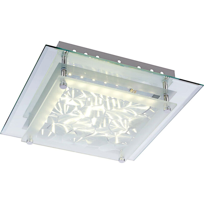 Globo - Deckenleuchte Kristallleuchte Deckenlampe Glaslampe Wohnzimmerleuchte, Kristallmuster Glas satiniert Chrom, 1x led 12 Watt 960 Lumen