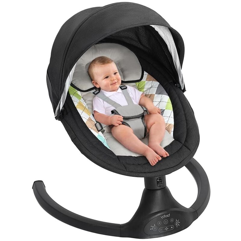 Babywippe, elektrisch Babyschaukel bluetooth Musik 5 Gang einstellbar, mit Moskitonetz, Musik & Timer,0-12 Monat max. 9kg - Schwarz
