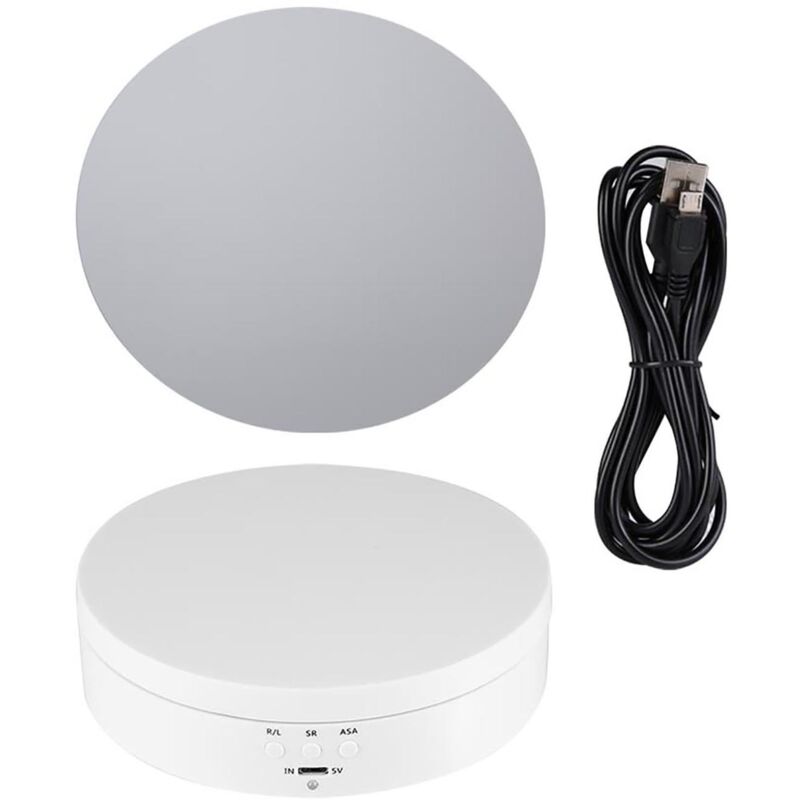 Elektrisch drehbarer 360°-Drehteller für Uhren, Handys, Schmuck, Ringe, Glas, Spiegel, Präsentationsständer, weiß