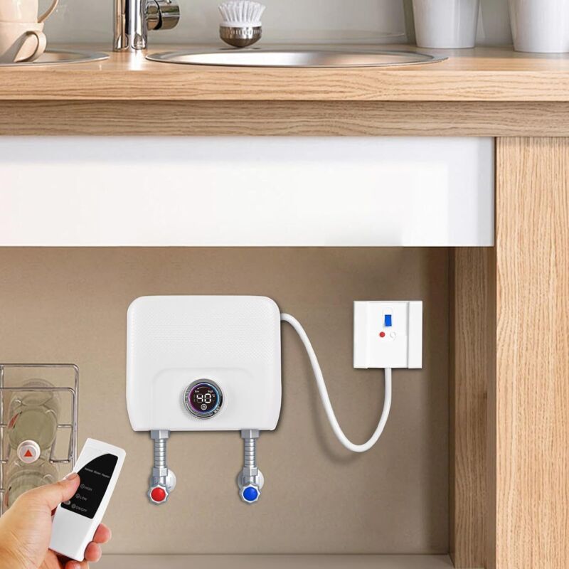 Elektrisch Instant Durchlauferhitzer, Küche Klein Warmwasserbereiter Mini Durchlauferhitzer mit Led-Anzeige und Halterung für Die Fernbedienung 220V
