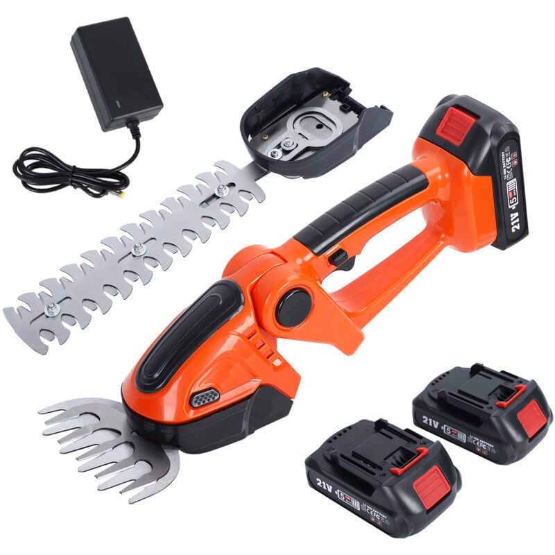 Elektrische Heckenschere, Akku-Heckenschere, Mini-Heckenschere und Grasschere 2 in 1.1500 mAh, 21 V