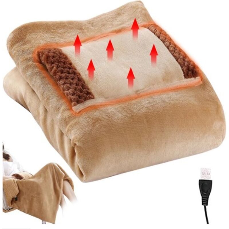 Elektrische Heizdecke – Tragbarer Heizumhang – Kuscheldecke – Warme Decke – Heizdecke – Heizumhang – Multifunktionale USB-Decke – Braun