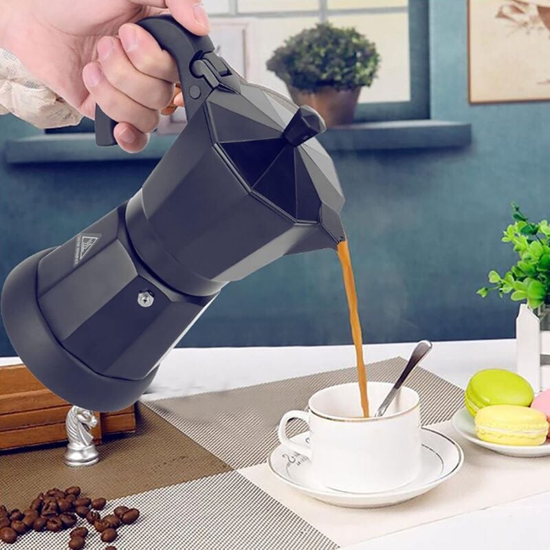 Gojoy - Elektrische Kaffeemaschine 300ml Espressokocher 6 Tassen Mokka Espresso Kocher mit separatem Boden Espressomaschine Aluminium Schwarz