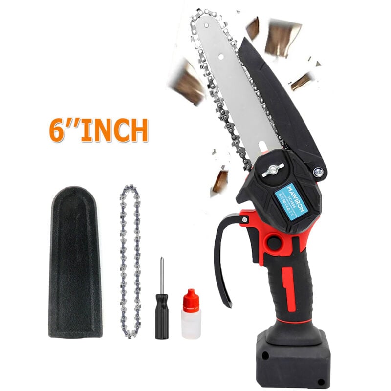Elektrische Kettensägen, Akku-Kettensäge, Mini-Kettensäge 6 Zoll Einhandsäge Holzschneider 2 Ketten, zum Astschneiden (ohne Akku), kompatibel mit
