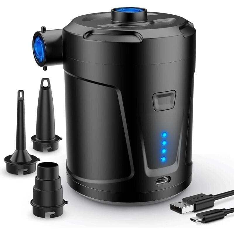 Aiperq - Elektrische Luftpumpe, Aufblasbarer Matratzen-Inflator mit 3 Luftdüsen, Schnell-Inflator für Schlauchboot/Luftmatratze