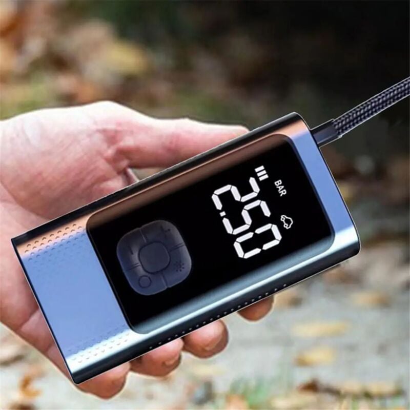 Tlily - Elektrische Luftpumpe für Autoreifen, kabelloser Fahrradkompressor, schnelles Aufpumpen, tragbares LCD-Display