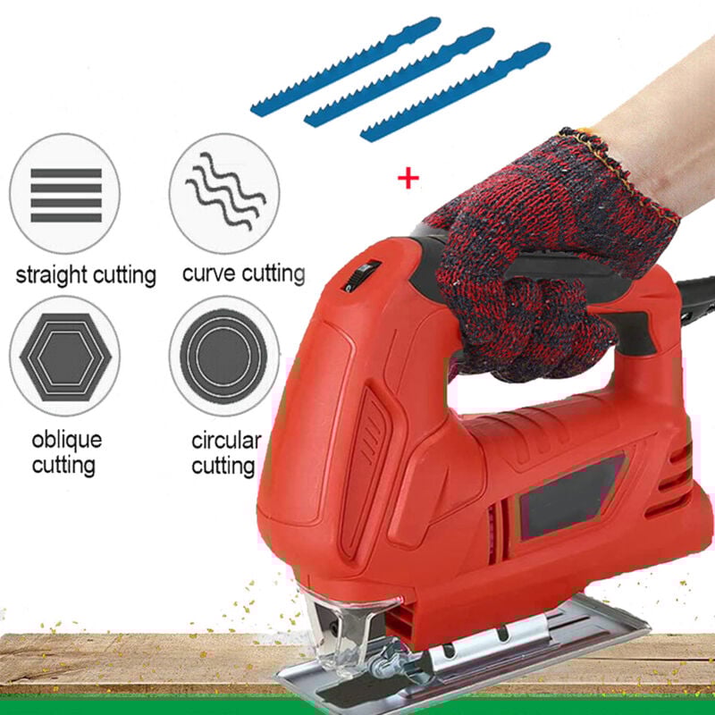 Mawiron - Elektrische Stichsäge mit 500 w für Holz, Metall, Kunststoff, Elektrowerkzeug, Schneidklingen, 6 variable Geschwindigkeiten, Schrägschnitt: