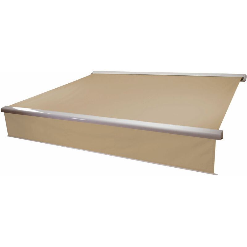 Elektrische Kassetten-Markise HHG-606, Vollkassette, 5x3m ausfahrbarer Volant Polyester Creme